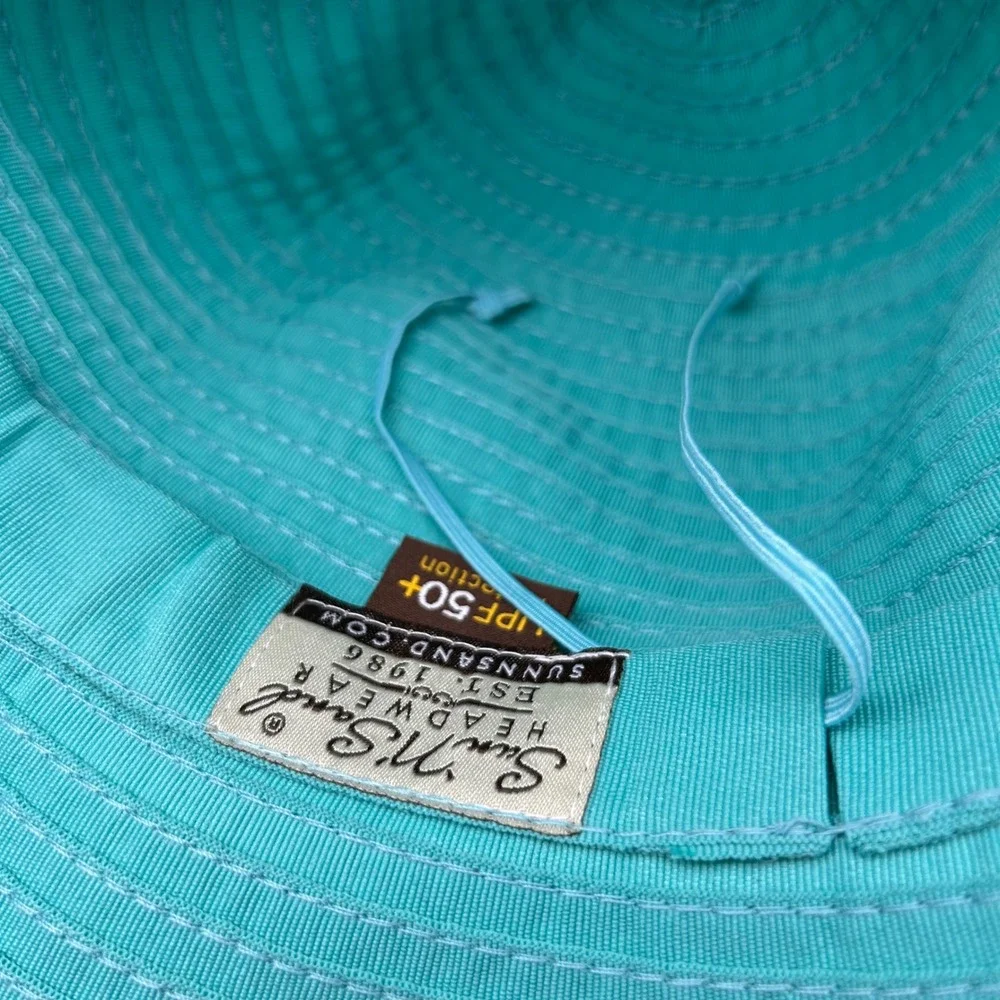 Sun N Sand Turquoise Teal Wide Brim Sun Hat UPF 50+ Packable Bow HH1482 G NEW